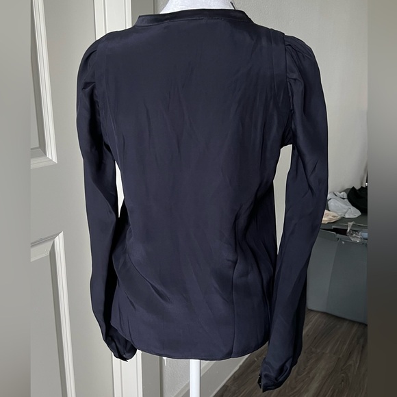 Maje Navy Blue Buttoned SILK  Blouse with Mandarin Collar - Picture 3 of 12